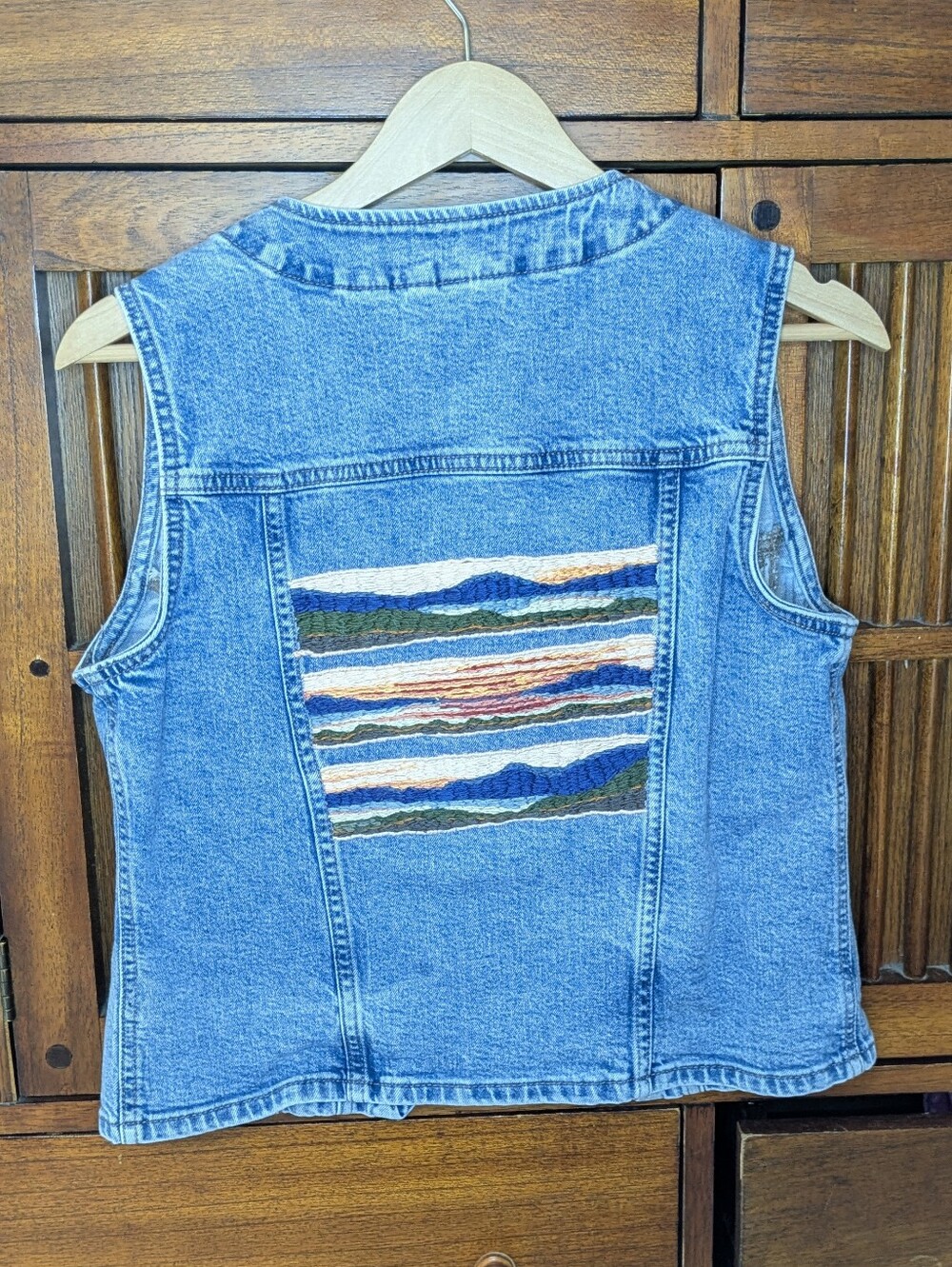 Denim Vest With Landscape Design